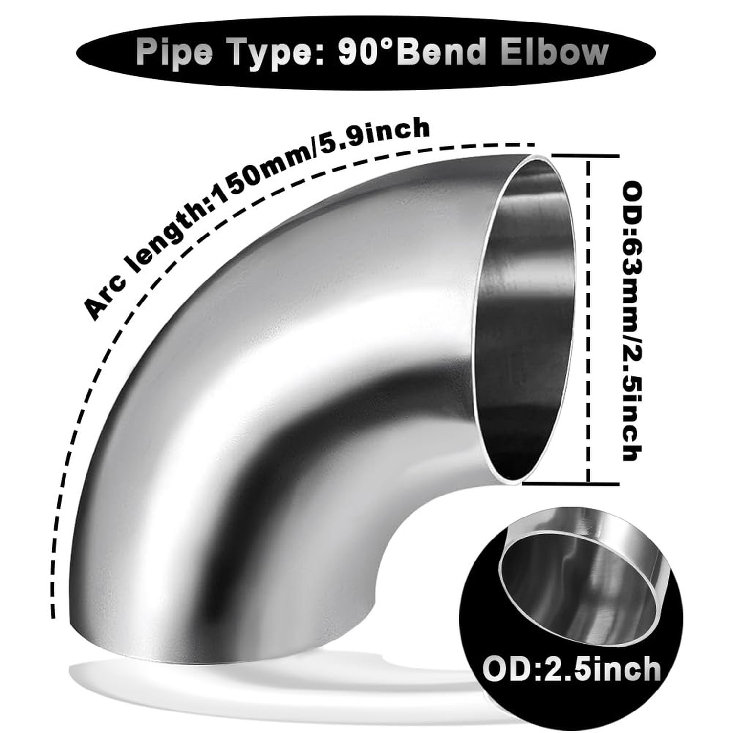 3 Inch 90° Mandrel Bend Elbow, SS304 Stainless Steel Bend Tube 90 Degree Ex