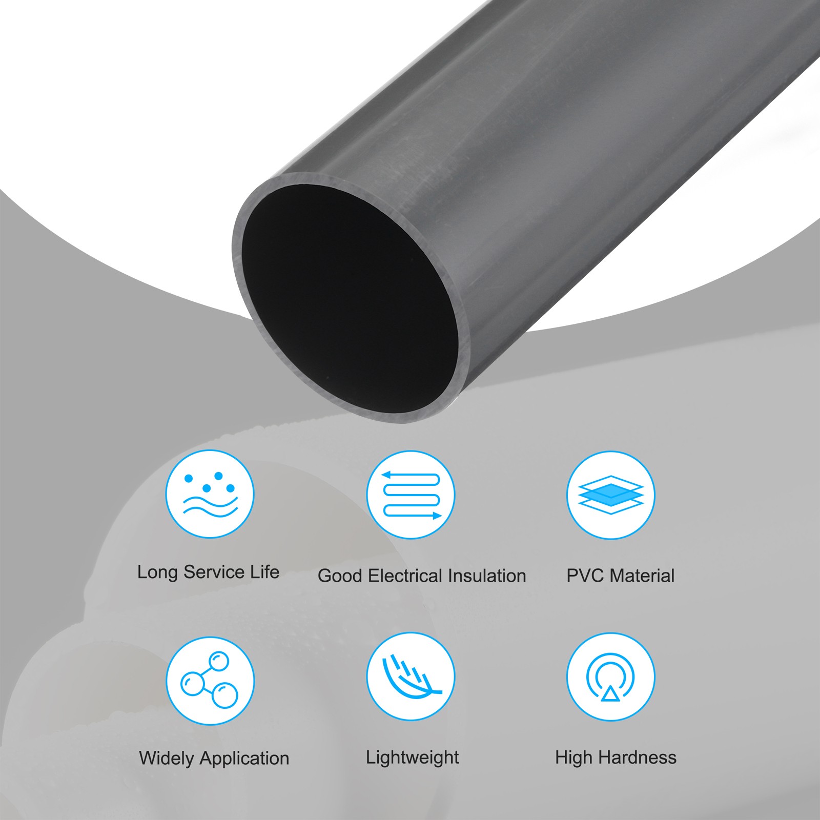 PVC Rigid Round Pipe 54.8mm ID 60mm OD 500mm Light Grey High Impact