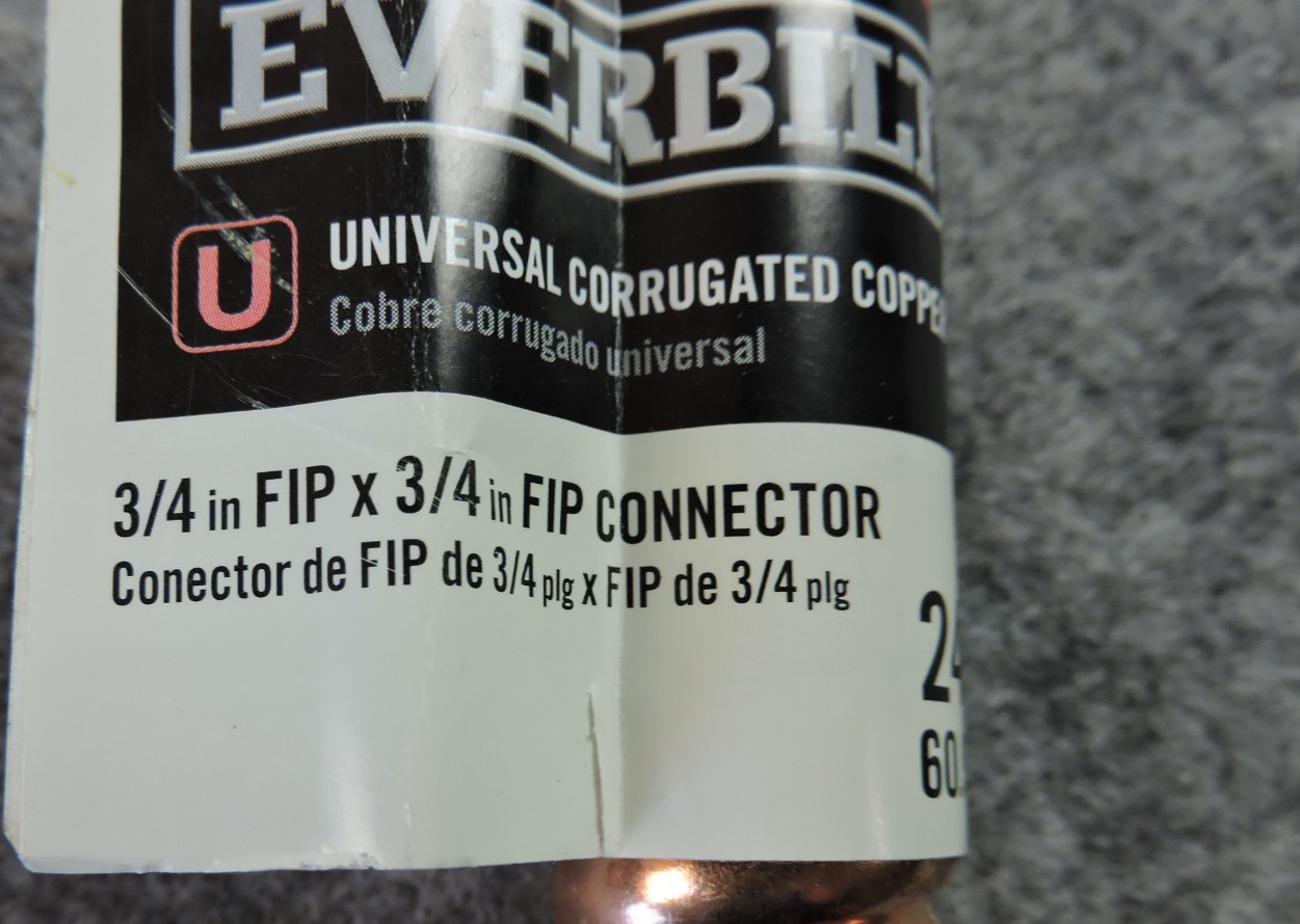 2 Everbilt 3/4”FIP x 3/4”FIP x 24” Corrugated Copper Water Heater Supply Line