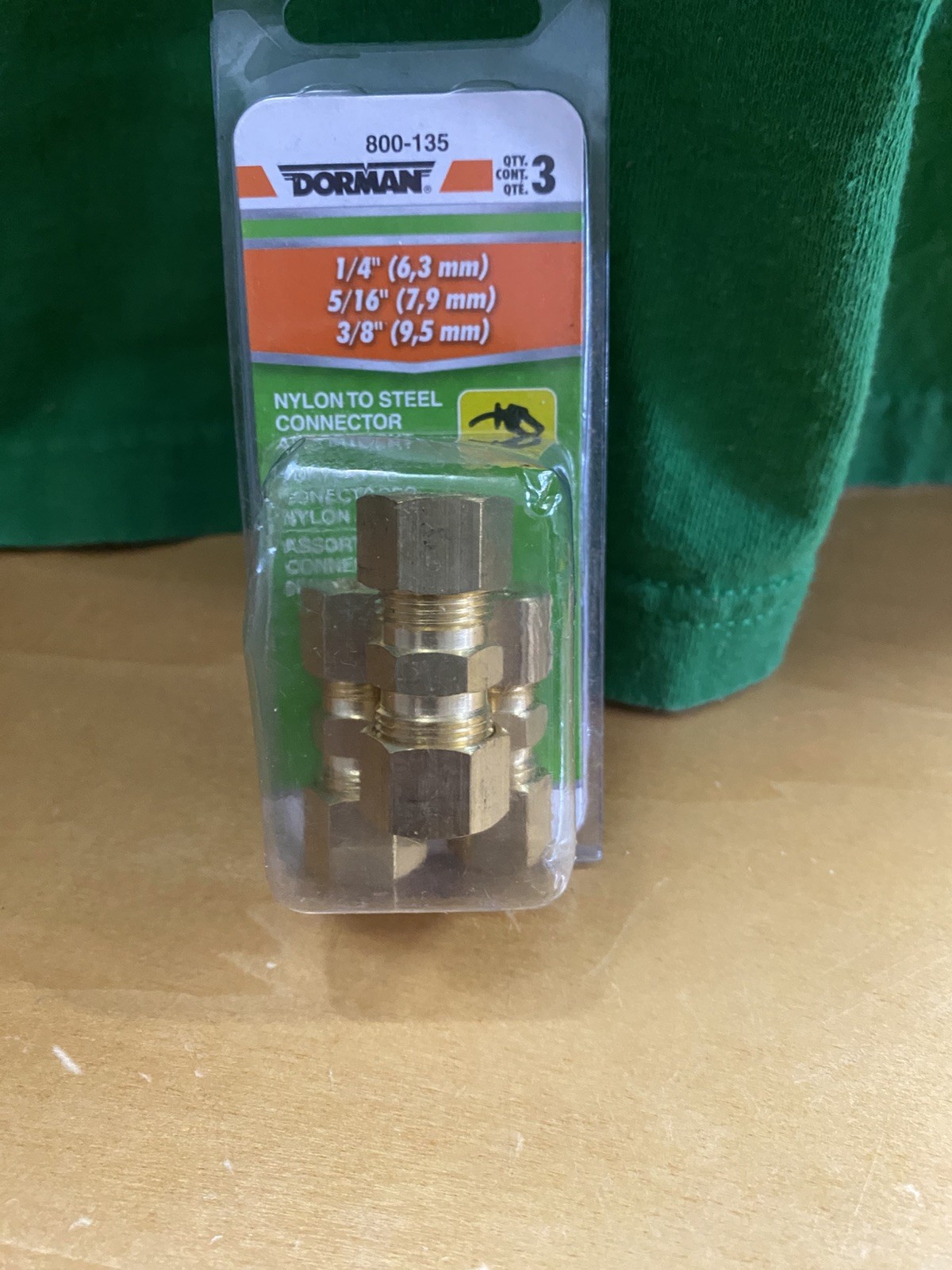 dorman 3pc. copper pipe fit- nylon to steel connector-1/4 in,5/16 in,3/8 in-new