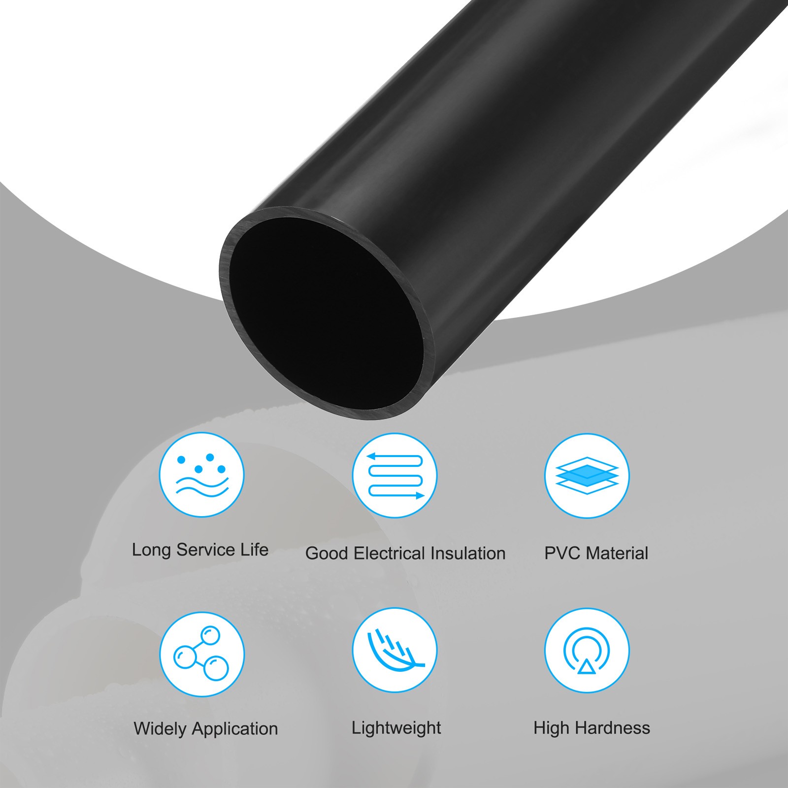 PVC Rigid Round Pipe 43.8mm ID 48mm OD 500mm Dark Grey High Impact