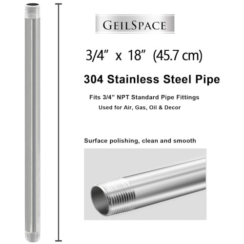 Stainless Steel Pipe, 304 Pipe Nipple Fits Standard 3/4 Inch 3/4″ x 18″