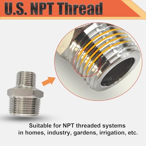 1/2” Male x 1/4″Male NPT Threaded Reducing Nipple Pipe Fitting 1/2”-1/4”