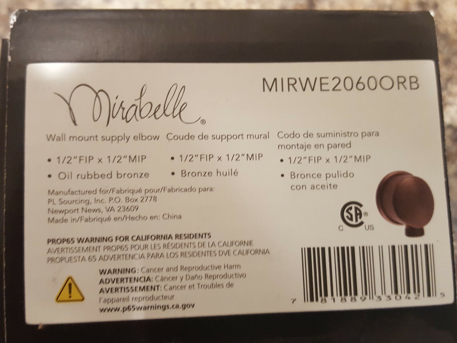 Mirabelle Wall Mount Supply Elbow Oil Rubbed Bronze MIRWE2060ORB NOS