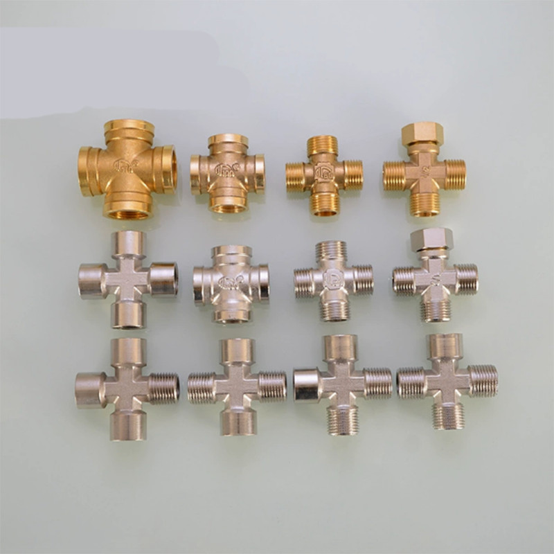 BSP Brass 4-Way Cross Fitting Female Male Connecter 1/2″ 3/4″ Water Pipe Adapter