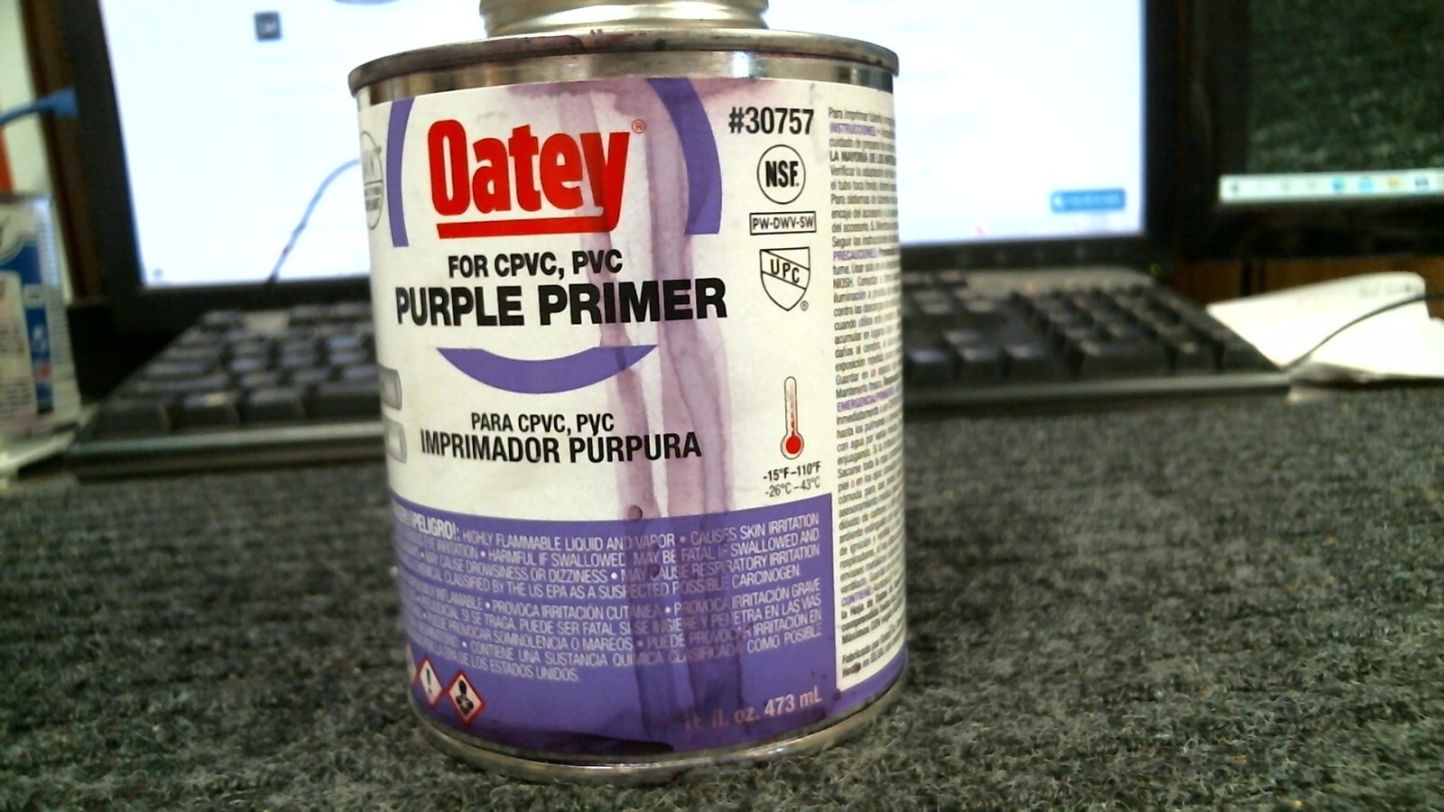 NEW OATEY 30757 CAN 16OZ PVC CPVC PIPE FITTING PURPLE PRIMER 6825525 NEW