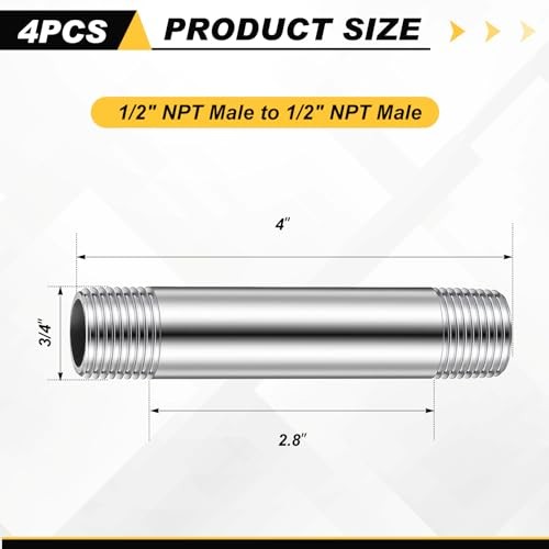 Pcs 30Stainless Steel Pipe Fittings 1/2″ NPT x 1/2″ NPT Male 1/2″ X 1/2″ X 4″ 4