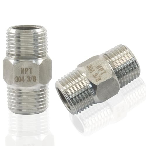 NPT Hex Nipple Pipe Fittings, Pack of 2 | 304 Stainless 3/8″ Male x 3/8″ Male