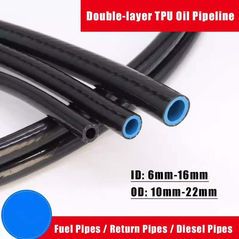 ID 6-16mm Double-layer TPU Oil Pipeline Diesel Fuel Hose Tube Tubing Black/Blue
