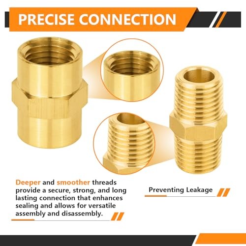 4-PCs Brass Pipe Fittings Combo, 2-PCs 1/4″ NPT Male 0.25 Inch 2Male + 2Female