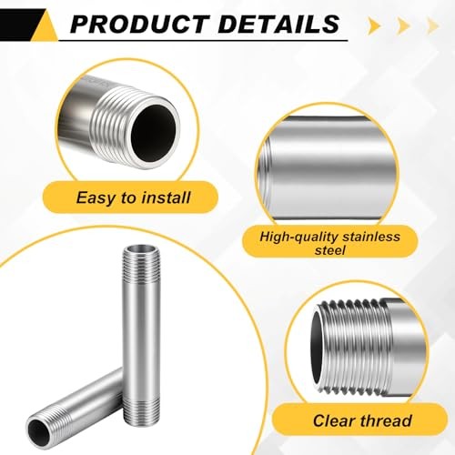 Pcs 30Stainless Steel Pipe Fittings 1/2″ NPT x 1/2″ NPT Male 1/2″ X 1/2″ X 4″ 4
