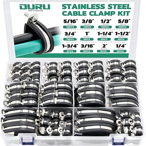 125PCS Cable Clamp,12 Sizes Stainless Steel Rubber Coated 125 PCS – 12 Sizes