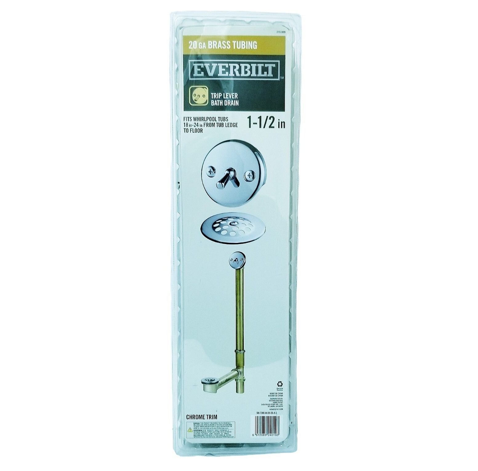 Everbilt Trip Lever 1-1/2 in. 20-Gauge Brass Pipe Bath Waste and Overflow Drain