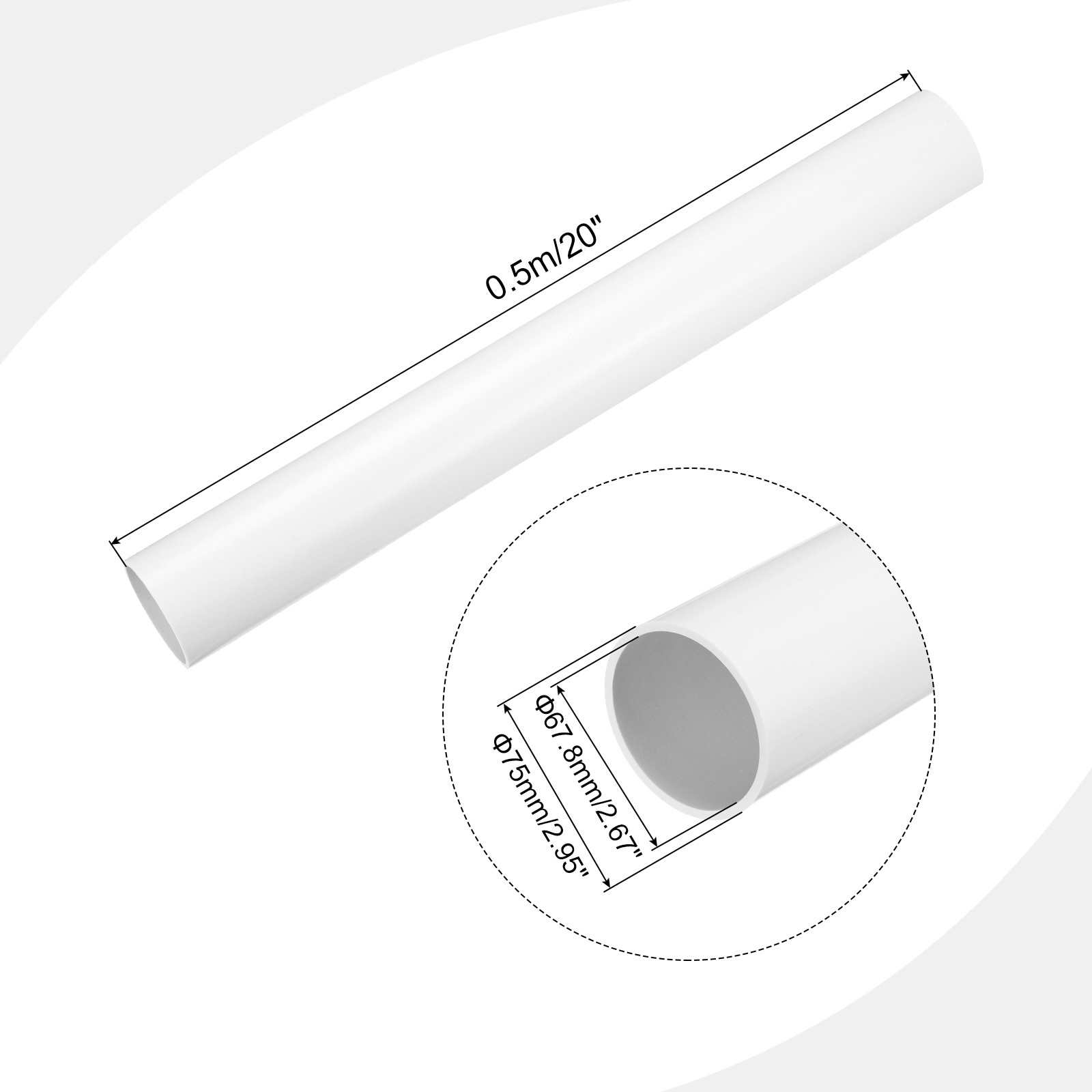 PVC Rigid Round Pipe 67.8mm ID 75mm OD 500mm White High Impact