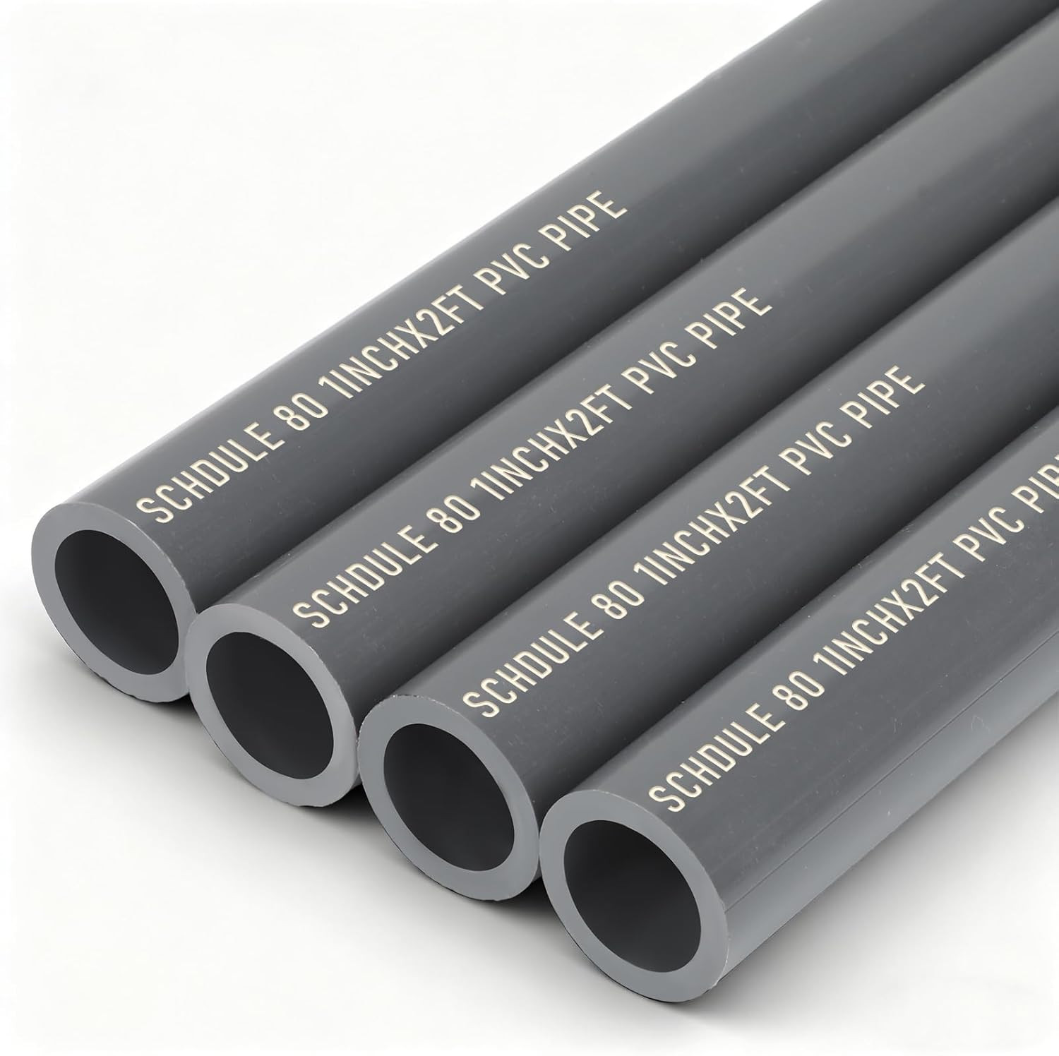 4 Pcs 1 Inch PVC Pipe 2 Ft Long Schedule 80 Industrial Grade Heavy Duty Plumbing