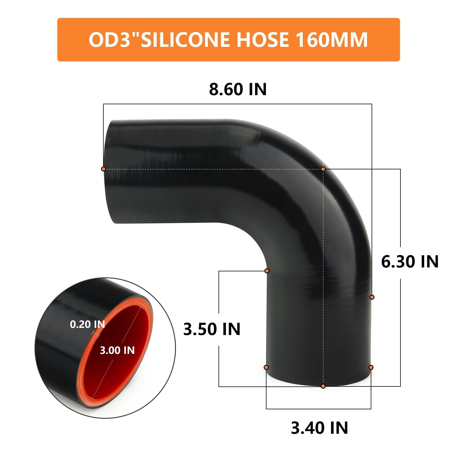GASHER 1PCS 90 Degree Elbow Silicone Hose 3″ID, Silicone Couplers Leg Length …