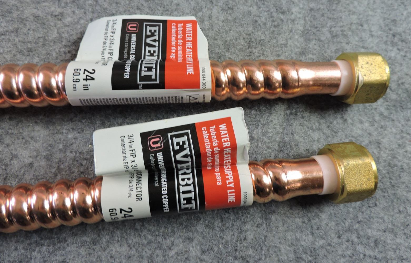 2 Everbilt 3/4”FIP x 3/4”FIP x 24” Corrugated Copper Water Heater Supply Line