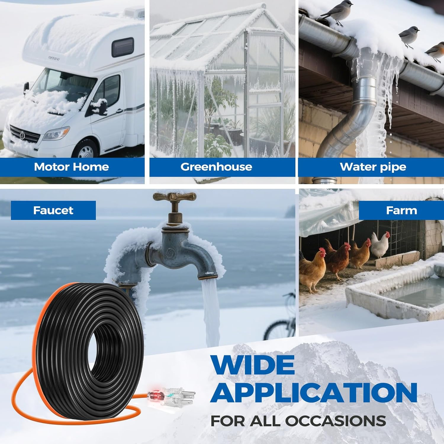 Heat Tape, 200FT Deicing Heating Cable,Pipe (Metal and Plastic) Freeze Protected