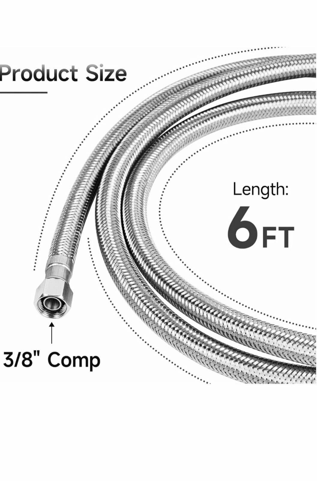 3/8″ Comp x 72″ 6-FT S.S. Universal Dishwasher Water Supply Line Connector LF
