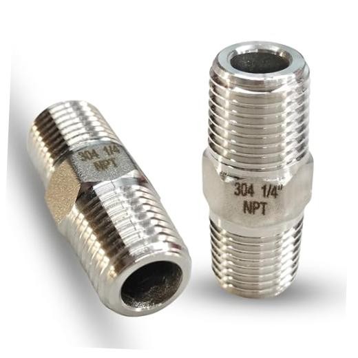 1/4″ Male x 1/4″ Male Hex Nipple Pipe Fittings, 304 Stainless Steel 1/4“, 2pcs