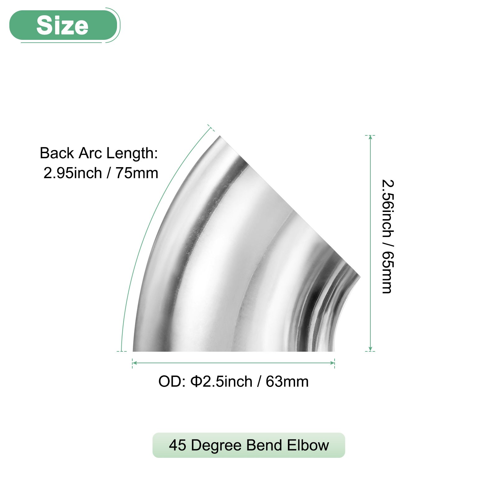 4-Pack OD 2.5 Inch 45 Degree Mandrel Bend Elbow, Thicken 1.5 mm Height 65 mm