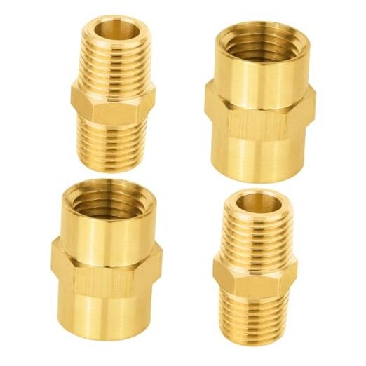 4-PCs Brass Pipe Fittings Combo, 2-PCs 1/4″ NPT Male 0.25 Inch 2Male + 2Female