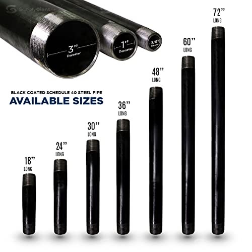 1/2 x 18 Inch Black Steel Pipe (5-Pack), Heavy Duty Industrial Malleable Iron