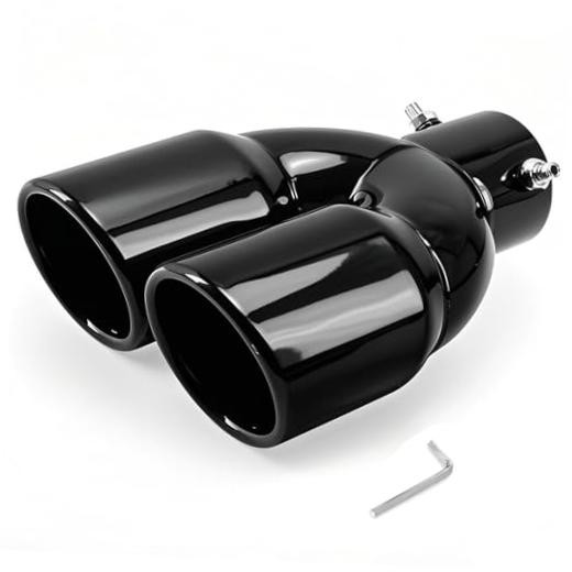 Dual Exhaust Tips with 2.5 inch Inlet 3 inch Outlet, Straight Black-Straight
