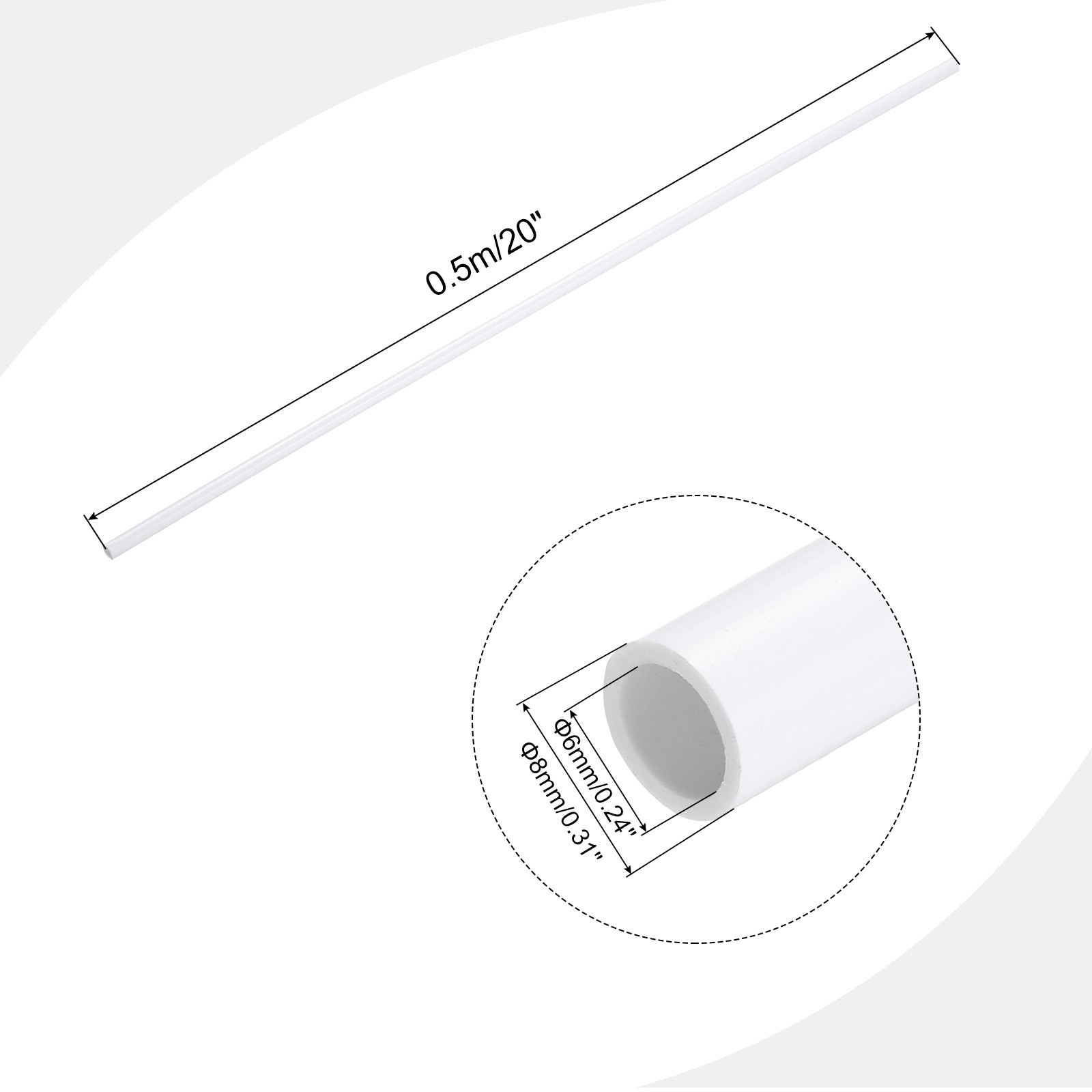 Rigid Round Pipe 6mm ID 8mm OD 500mm White High Impact
