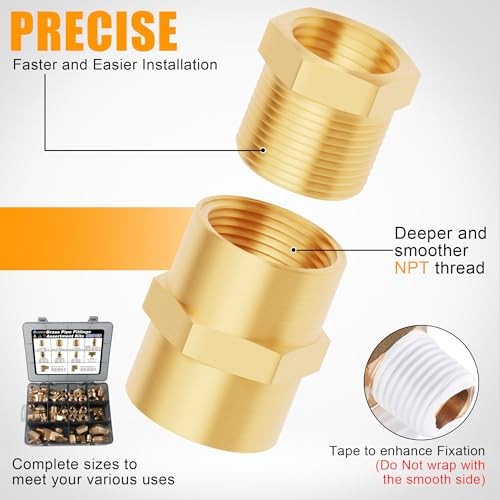 98PCS Brass Pipe Fittings Assortment Kit NPT Adapter,Reducer Bushing, Hex