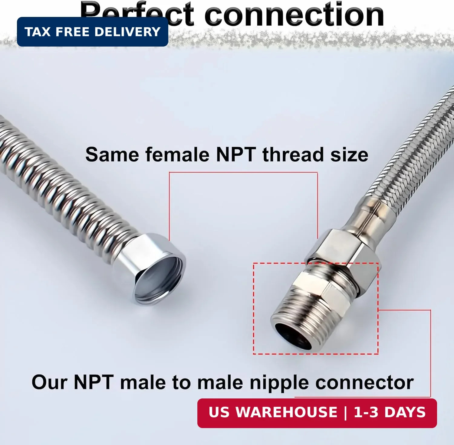 1/4″ NPT Male Hex Nipple Pipe Fittings, 304 Stainless Steel 1/4 inch Threaded Pi