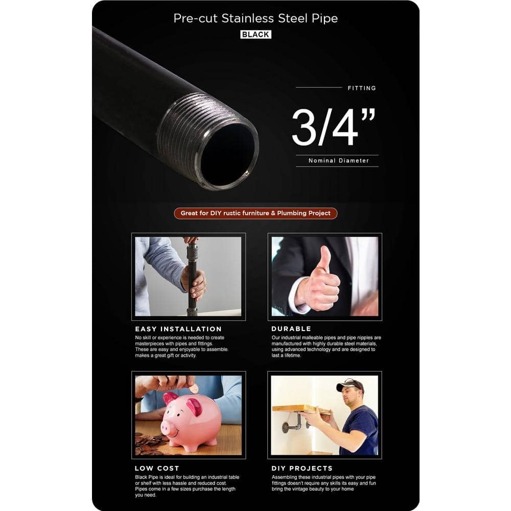 3/4 in. x 72 in. Black Steel Pipe