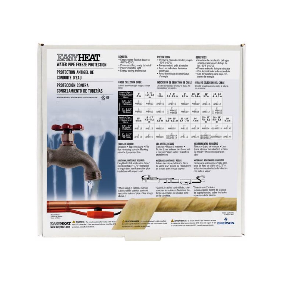 Easy Heat AHB115A 105W Electric Water Pipe Freeze Protect Heating Cable 15 ft.