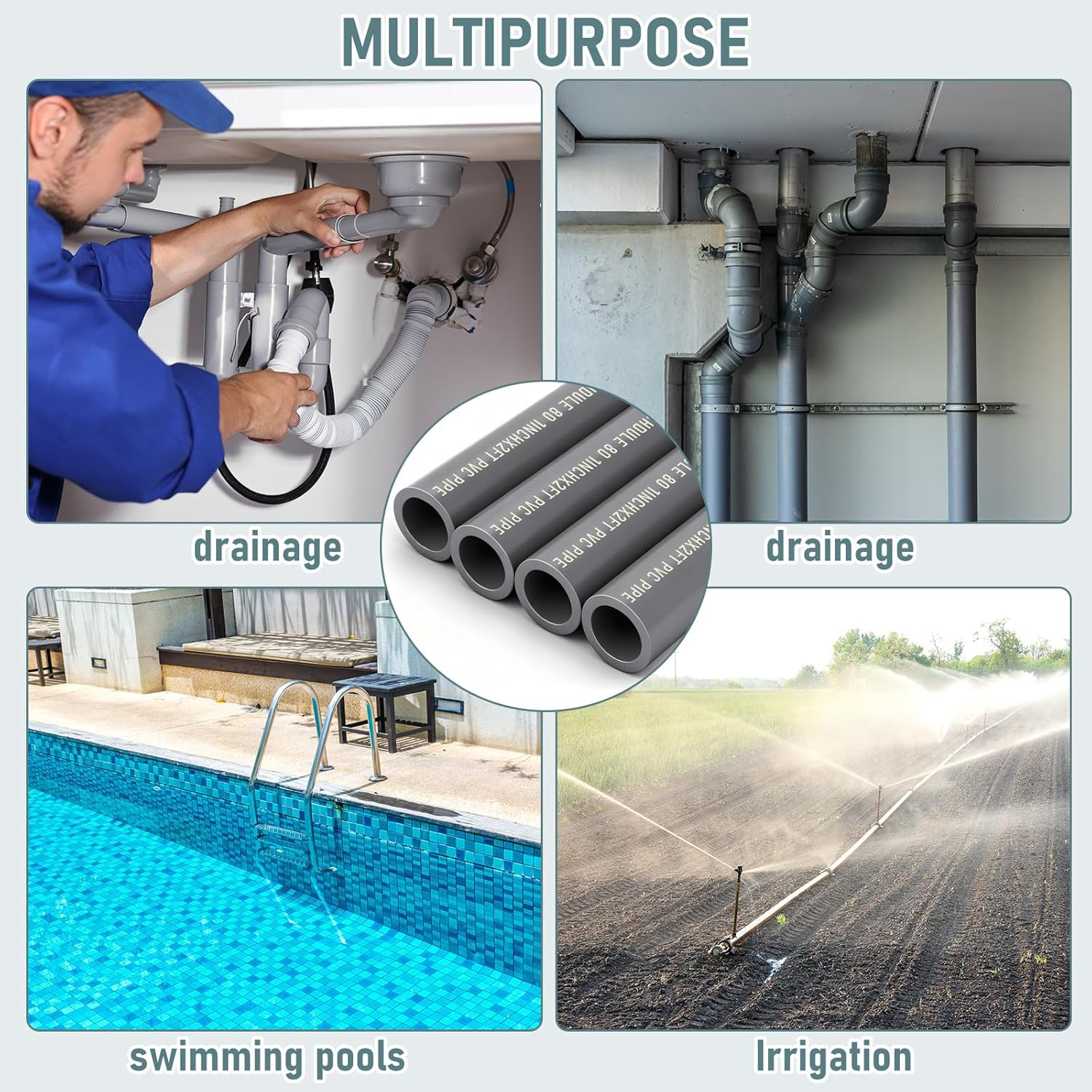 4 Pcs 1 Inch PVC Pipe 2 Ft Long Schedule 80 Industrial Grade Heavy Duty Plumbing