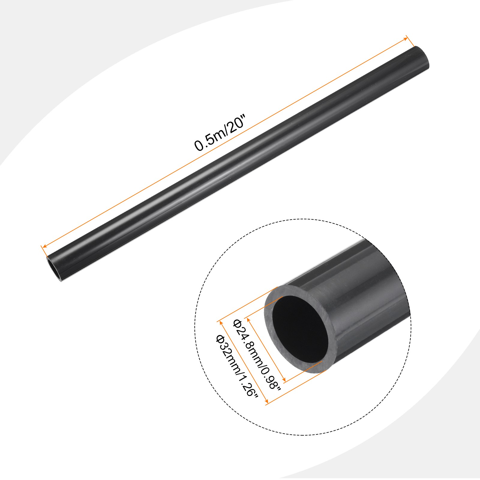 PVC Rigid Round Pipe 24.8mm ID 32mm OD 500mm Dark Grey High Impact