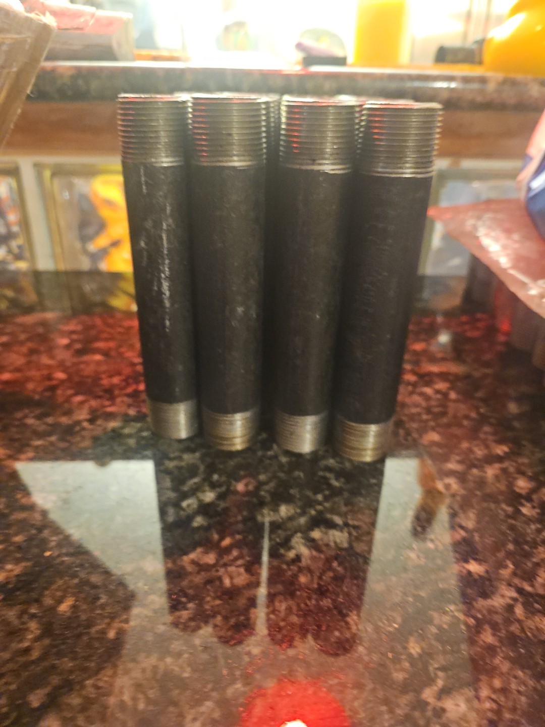 Black Anodized Steel, 1 in Nominal Pipe Size, 7 in Lg, Threaded on Both Ends,
