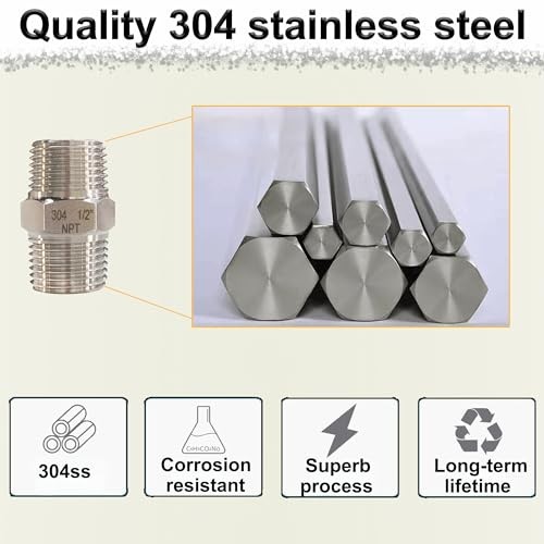 1/4″ NPT Male Hex Nipple Pipe Fittings, 304 Stainless Steel 1/4 1/4″ male, 4pcs