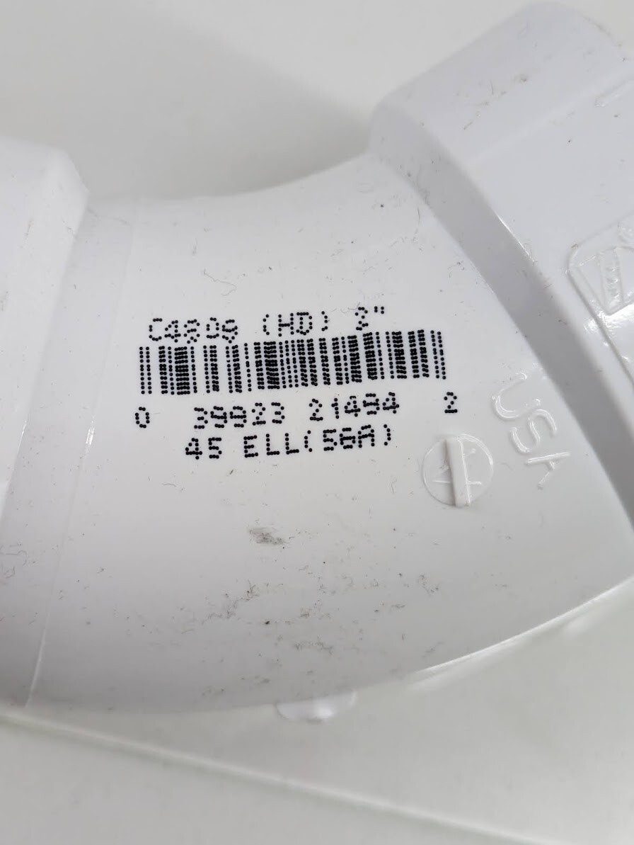 NIBCO 2 in. PVC DWV 45-Degree Hub x Hub Elbow Pipe Fitting – White C4806HD2