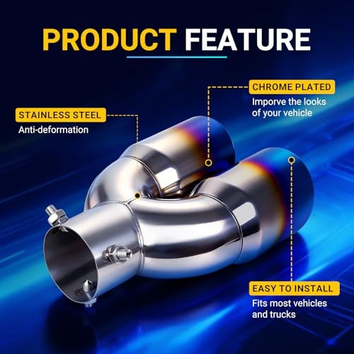Dual Exhaust Tips with 2.5 inch Inlet 3 inch Outlet, Straight Blue-Straight
