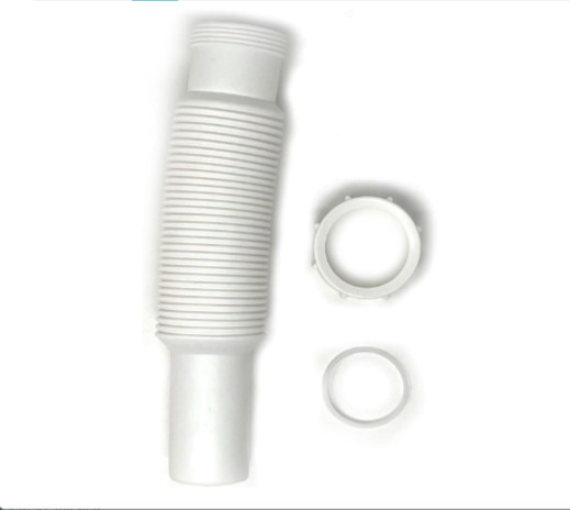 Flexible Sink Pipe 1.5″ x 15″ White Plastic Polypropylene with Slip-Joint Nut
