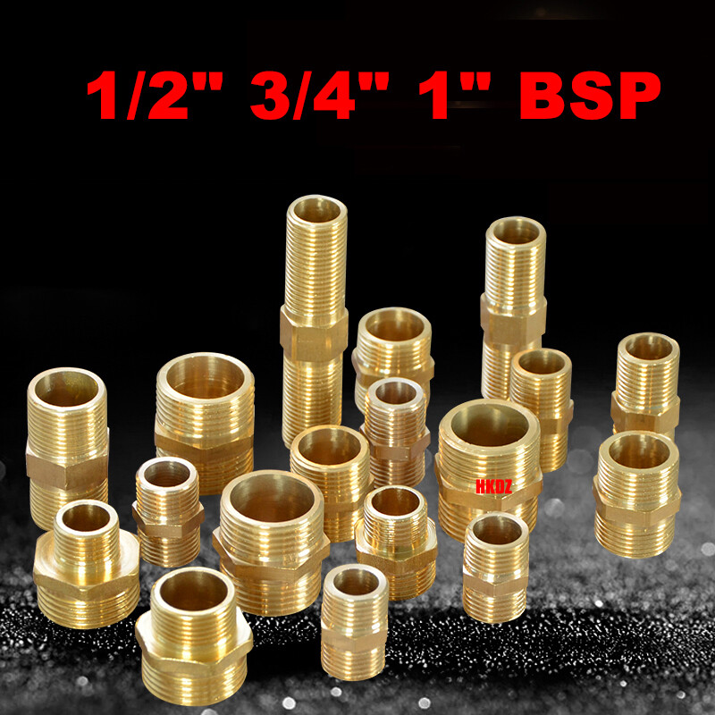 1/2″ 3/4″ 1″ BSP Brass Male Thread Nipple Hex Bushing Pipe Hose Fitting Adaptor