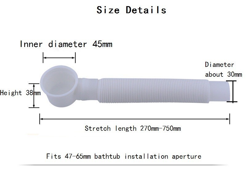 Bathtub Drain Tube Plastic Waste Pipe Home Bathroom Kit Replacement Retractable