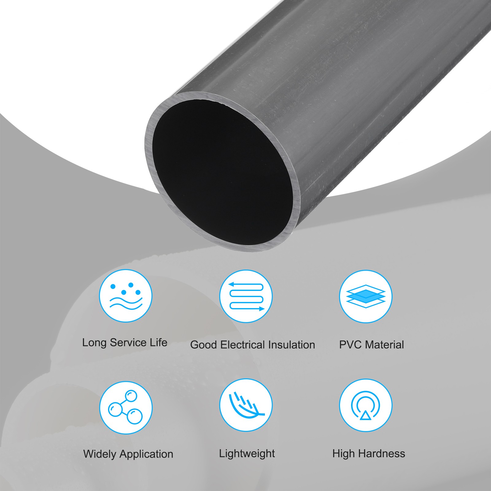 Rigid Round Pipe 57mm ID 63mm OD 500mm Light Grey High Impact