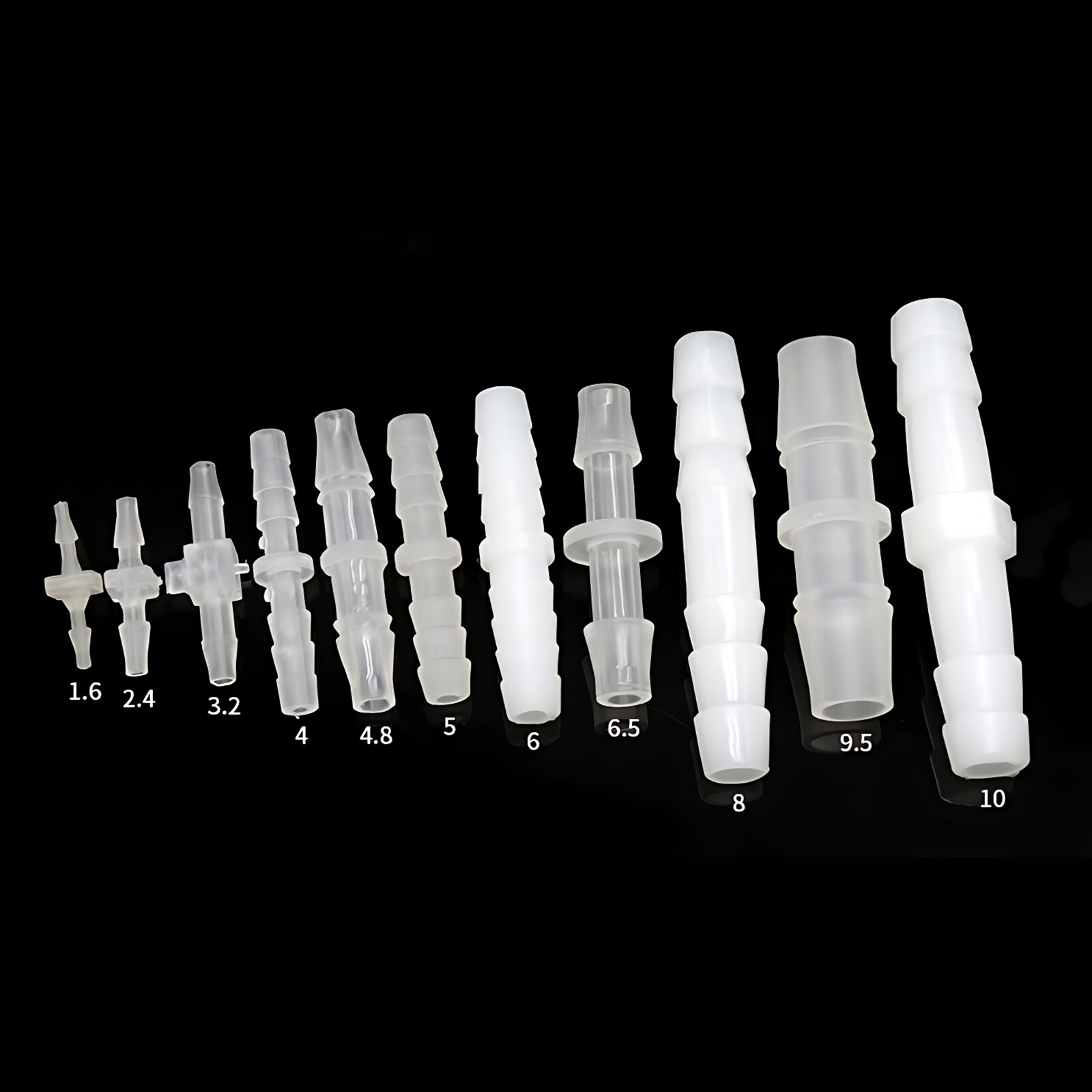 1.6mm-10mm Straight Plastic Hose Joiner Barbed Connectors Air Fuel Water Tubing