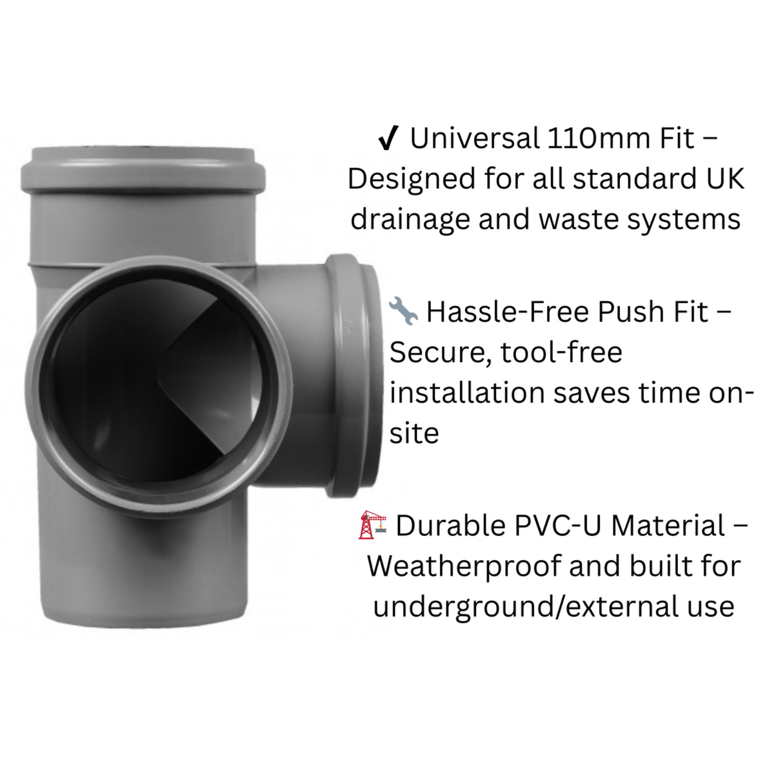 4″ 110 mm – Double Corner Branch Soil Pipe 110/110/110/90° 87½° Sewer Waste Grey