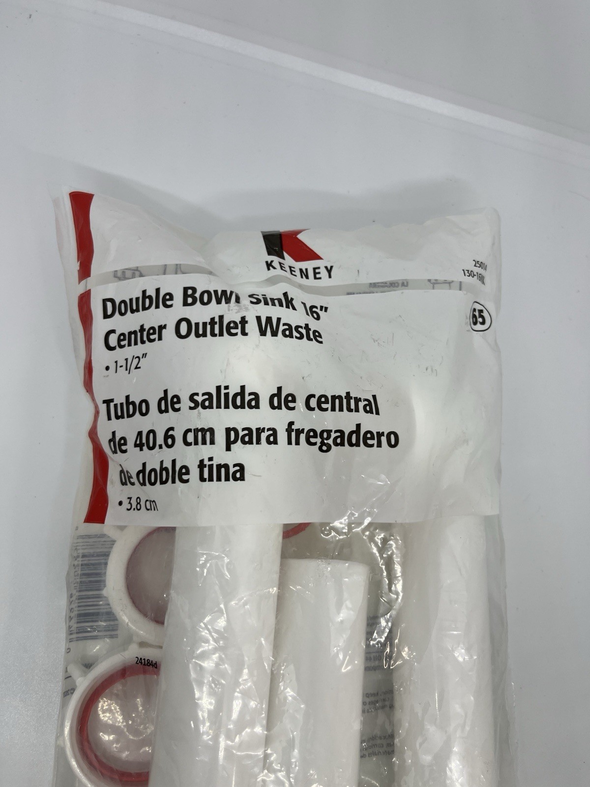 Keeney 1-1/2″ x 16″ Center Outlet Waste Kit Double Bowl Sink White 130A-16WK