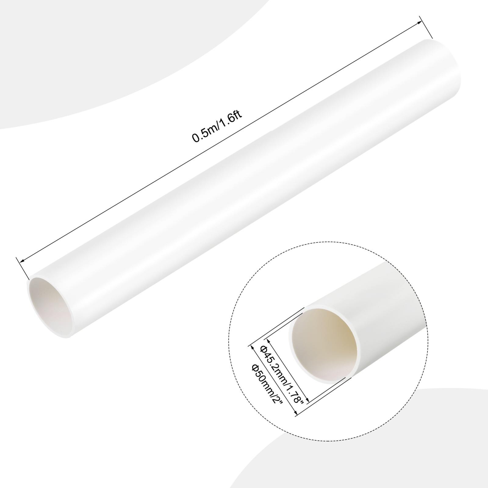 PVC Pipe 45.2mm ID x 50mm OD 0.5m Rigid Water Pipe Drain Pipe White