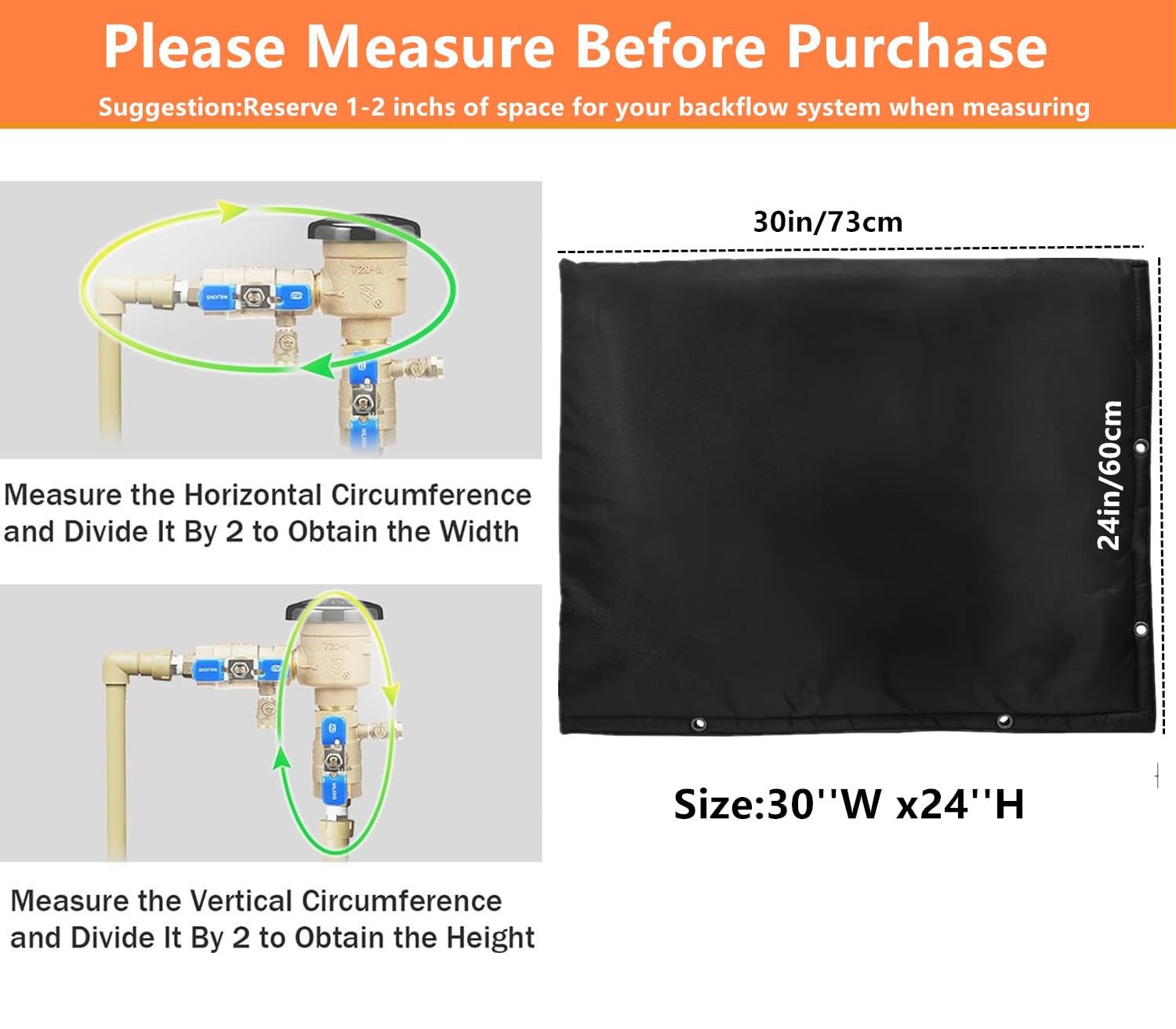 Wsobue Backflow Preventer Insulation Cover 2-Way Opening Black 24″W x 30″H