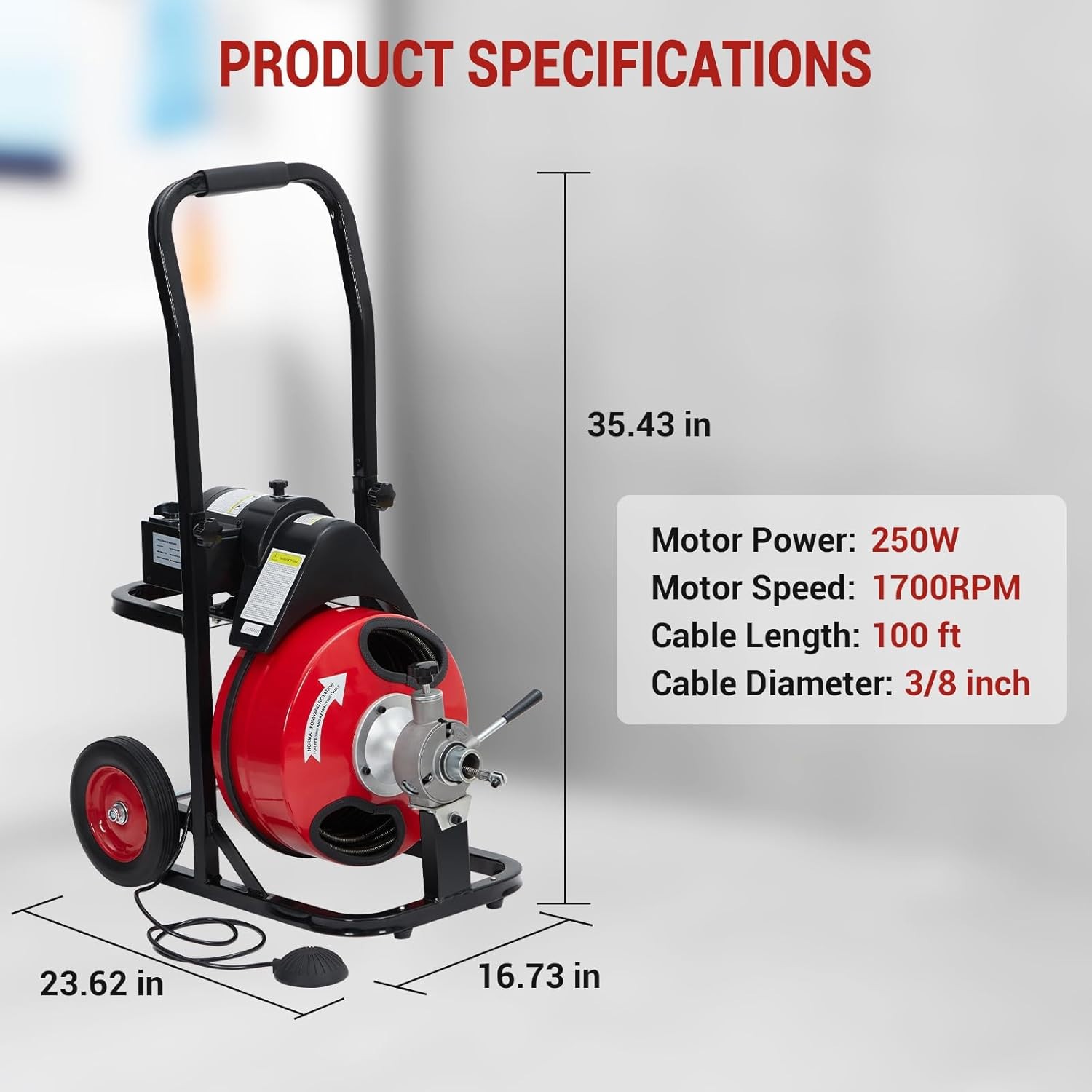 Auto Feed Drain Cleaner Machine 1/2″ 3/8″ Portable Sewer Snake Auger 75FT/100FT
