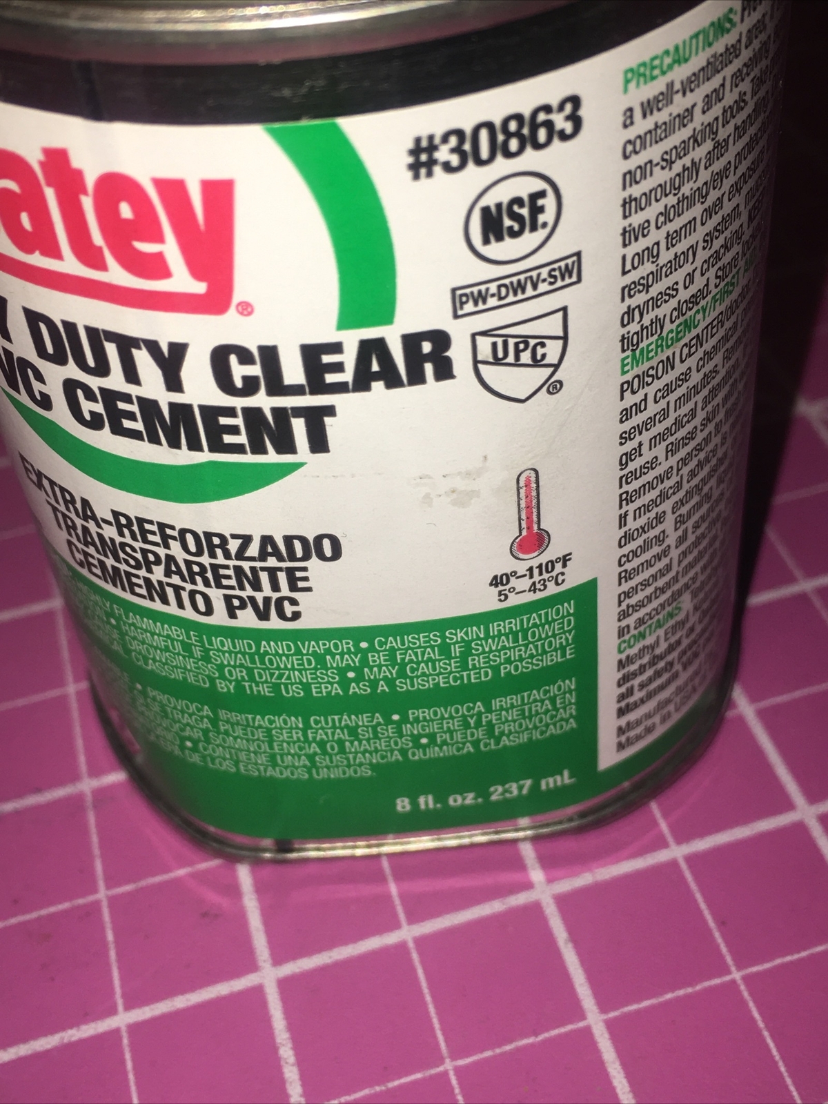 OATEY 30863 Clear Solvent Cement, Heavy Bodied, PVC, 8 oz, 29FH97